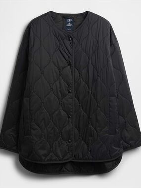 GAP Black Quilted Snap-Front Puffer Jacket